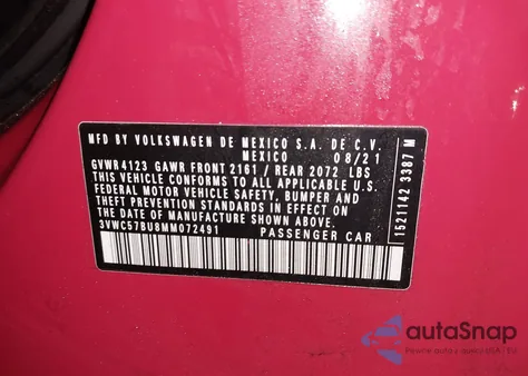 2021 Volkswagen Jetta 1.4T R-Line/1.4T S/1.4T Se from USA, damaged, VIN 3VWC57BU8MM072491